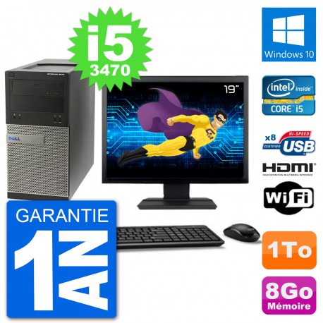 PC Dell 3010 MT Ecran 19" i5-3470 RAM 8Go Disque Dur 1To HDMI Windows 10 Wifi