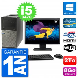 PC Dell 3010 MT Ecran 19" i5-3470 RAM 8Go Disque Dur 2To HDMI Windows 10 Wifi