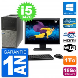 PC Dell 3010 MT Ecran 19" i5-3470 RAM 16Go Disque Dur 1To HDMI Windows 10 Wifi