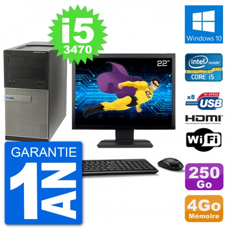 PC Dell 3010 MT Ecran 22" i5-3470 RAM 4Go Disque Dur 250Go HDMI Windows 10 Wifi