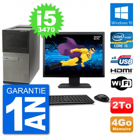 PC Dell 3010 MT Ecran 22" i5-3470 RAM 4Go Disque Dur 2To HDMI Windows 10 Wifi