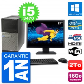 PC Dell 3010 MT Ecran 22" i5-3470 RAM 16Go Disque Dur 2To HDMI Windows 10 Wifi