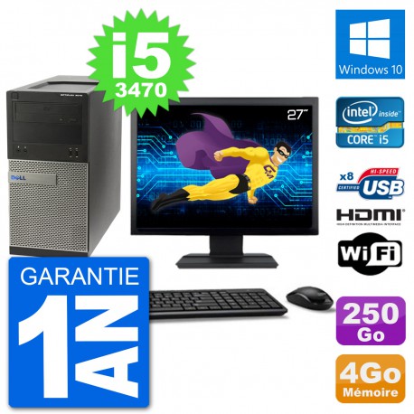 PC Dell 3010 MT Ecran 27" i5-3470 RAM 4Go Disque Dur 250Go HDMI Windows 10 Wifi