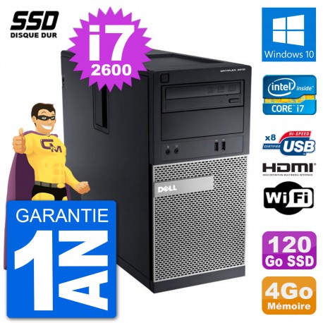 PC Dell 3010 MT i7-2600 RAM 4Go SSD 120Go HDMI Windows 10 Wifi