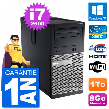 PC Dell 3010 MT i7-2600 RAM 8Go Disque Dur 1To HDMI Windows 10 Wifi