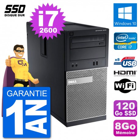 PC Dell 3010 MT i7-2600 RAM 8Go SSD 120Go HDMI Windows 10 Wifi