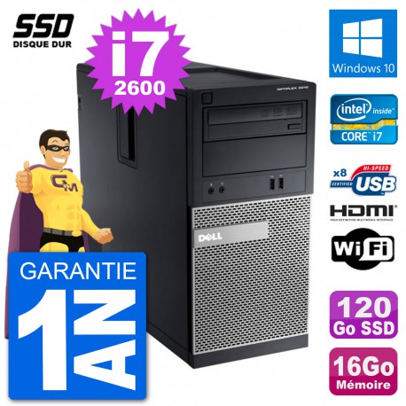 PC Dell 3010 MT i7-2600 RAM 16Go SSD 120Go HDMI Windows 10 Wifi