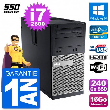 PC Dell 3010 MT i7-2600 RAM 16Go SSD 240Go HDMI Windows 10 Wifi