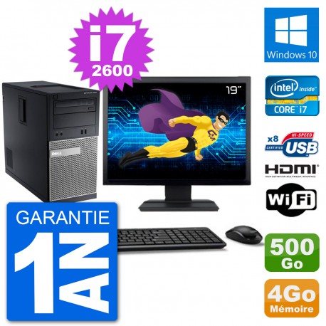 PC Dell 3010 MT Ecran 19" i7-2600 RAM 4Go Disque Dur 500Go HDMI Windows 10 Wifi