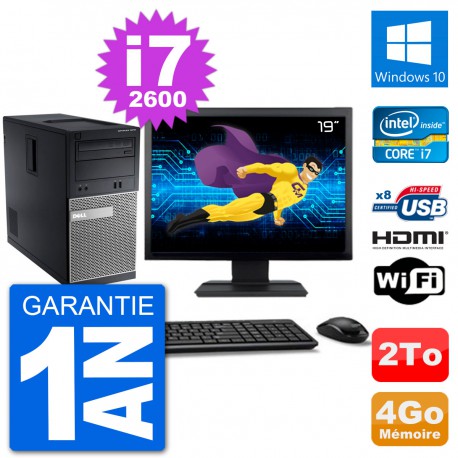 PC Dell 3010 MT Ecran 19" i7-2600 RAM 4Go Disque Dur 2To HDMI Windows 10 Wifi