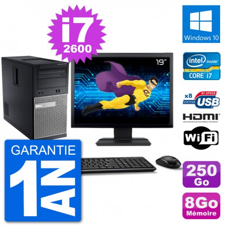 PC Dell 3010 MT Ecran 19" i7-2600 RAM 8Go Disque Dur 250Go HDMI Windows 10 Wifi