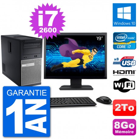 PC Dell 3010 MT Ecran 19" i7-2600 RAM 8Go Disque Dur 2To HDMI Windows 10 Wifi