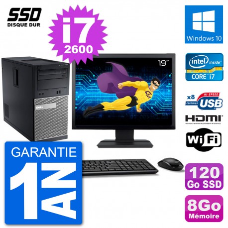 PC Dell 3010 MT Ecran 19" i7-2600 RAM 8Go SSD 120Go HDMI Windows 10 Wifi