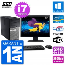 PC Dell 3010 MT Ecran 19" i7-2600 RAM 8Go SSD 240Go HDMI Windows 10 Wifi