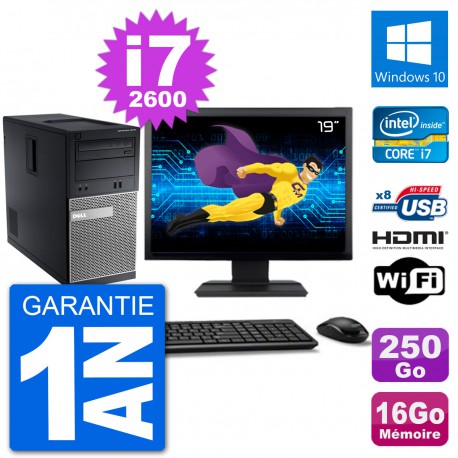 PC Dell 3010 MT Ecran 19" i7-2600 RAM 16Go Disque Dur 250Go HDMI Windows 10 Wifi