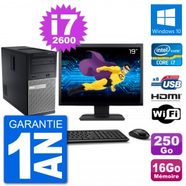 PC Dell 3010 MT Ecran 19" i7-2600 RAM 16Go Disque Dur 250Go HDMI Windows 10 Wifi