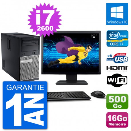 PC Dell 3010 MT Ecran 19" i7-2600 RAM 16Go Disque Dur 500Go HDMI Windows 10 Wifi