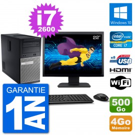 PC Dell 3010 MT Ecran 22" i7-2600 RAM 4Go Disque Dur 500Go HDMI Windows 10 Wifi