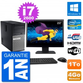 PC Dell 3010 MT Ecran 22" i7-2600 RAM 4Go Disque Dur 1To HDMI Windows 10 Wifi