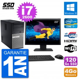 PC Dell 3010 MT Ecran 22" i7-2600 RAM 4Go SSD 120Go HDMI Windows 10 Wifi