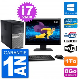 PC Dell 3010 MT Ecran 22" i7-2600 RAM 8Go Disque Dur 1To HDMI Windows 10 Wifi