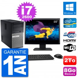 PC Dell 3010 MT Ecran 22" i7-2600 RAM 8Go Disque Dur 2To HDMI Windows 10 Wifi