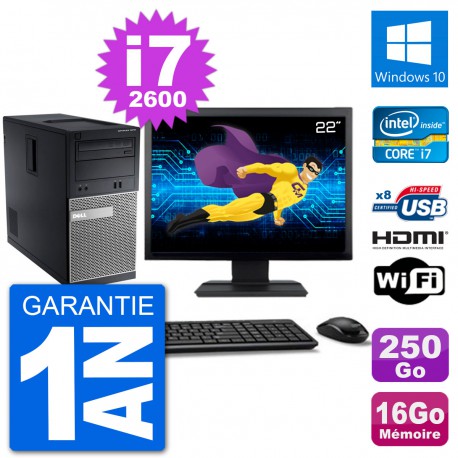 PC Dell 3010 MT Ecran 22" i7-2600 RAM 16Go Disque Dur 250Go HDMI Windows 10 Wifi