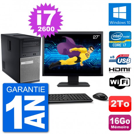 PC Dell 3010 MT Ecran 27" i7-2600 RAM 16Go Disque Dur 2To HDMI Windows 10 Wifi