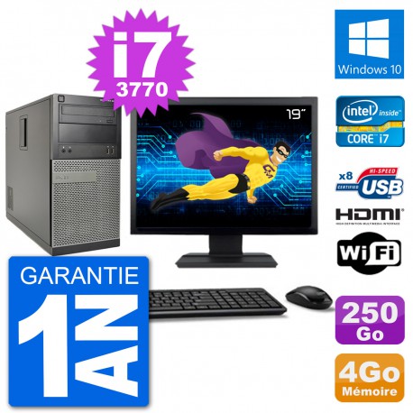 PC Dell 3010 MT Ecran 19" i7-3770 RAM 4Go Disque Dur 250Go HDMI Windows 10 Wifi