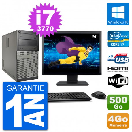 PC Dell 3010 MT Ecran 19" i7-3770 RAM 4Go Disque Dur 500Go HDMI Windows 10 Wifi