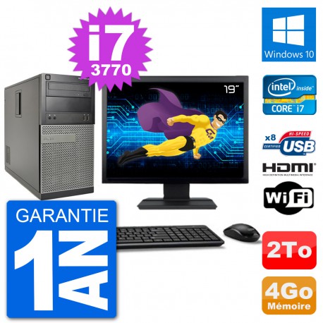 PC Dell 3010 MT Ecran 19" i7-3770 RAM 4Go Disque Dur 2To HDMI Windows 10 Wifi