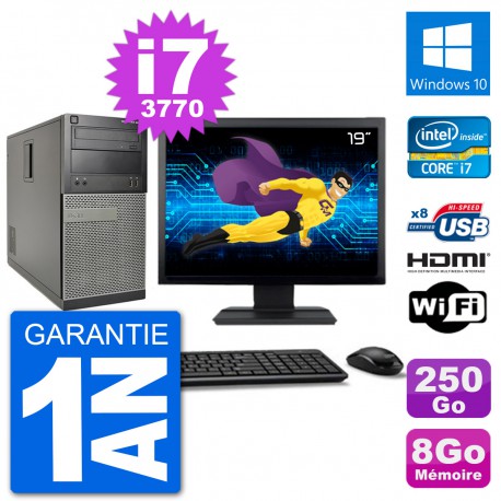 PC Dell 3010 MT Ecran 19" i7-3770 RAM 8Go Disque Dur 250Go HDMI Windows 10 Wifi