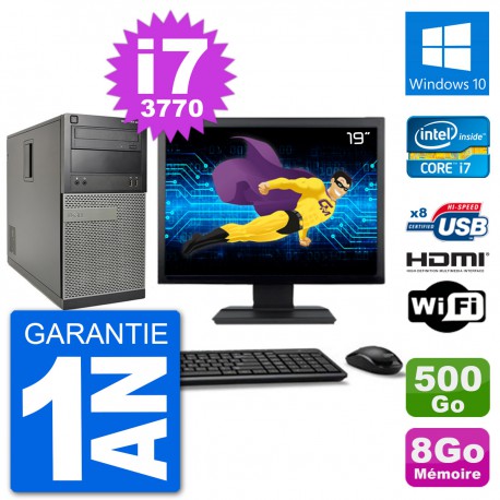 PC Dell 3010 MT Ecran 19" i7-3770 RAM 8Go Disque Dur 500Go HDMI Windows 10 Wifi