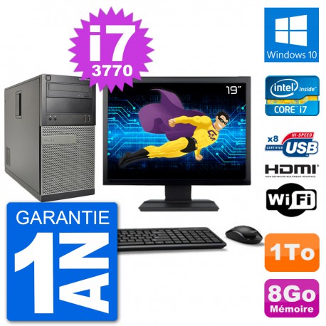 PC Dell 3010 MT Ecran 19" i7-3770 RAM 8Go Disque Dur 1To HDMI Windows 10 Wifi