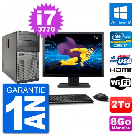 PC Dell 3010 MT Ecran 19" i7-3770 RAM 8Go Disque Dur 2To HDMI Windows 10 Wifi