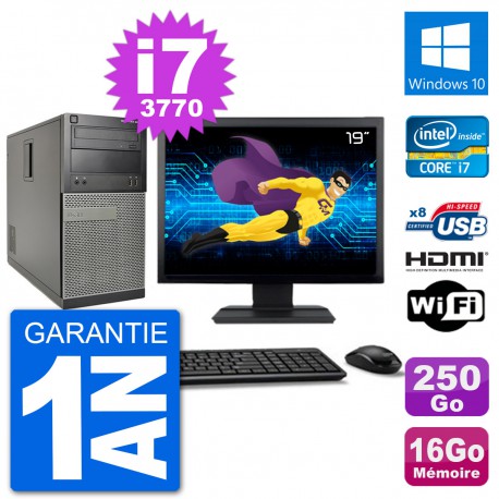 PC Dell 3010 MT Ecran 19" i7-3770 RAM 16Go Disque Dur 250Go HDMI Windows 10 Wifi