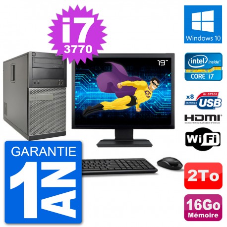 PC Dell 3010 MT Ecran 19" i7-3770 RAM 16Go Disque Dur 2To HDMI Windows 10 Wifi