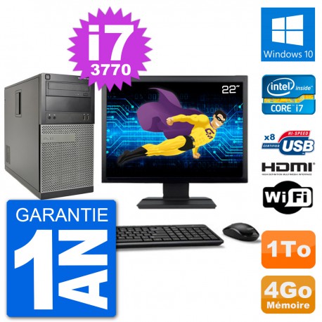 PC Dell 3010 MT Ecran 22" i7-3770 RAM 4Go Disque Dur 1To HDMI Windows 10 Wifi