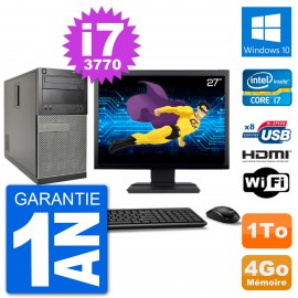 PC Dell 3010 MT Ecran 27" i7-3770 RAM 4Go Disque Dur 1To HDMI Windows 10 Wifi