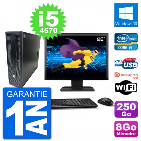 PC HP 800 G1 Ecran 22" Core i5-4570 RAM 8Go Disque 250Go Windows 10 Wifi