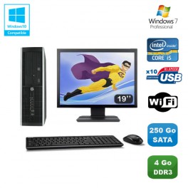 Lot PC HP Elite 8100 SFF Intel Core i5 3.2GHz 4Go 250Go Graveur WIFI W7 Ecran 19