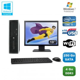 Lot PC HP Elite 8100 SFF Intel Core i5 3.2GHz 4Go 250Go Graveur WIFI W7 Ecran 19