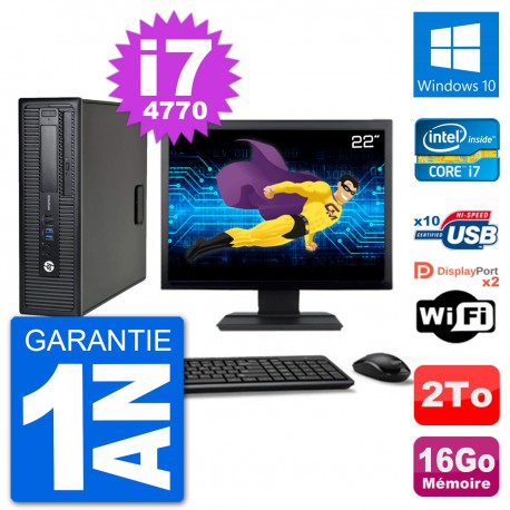 PC HP 800 G1 Ecran 22" Core i7-4770 RAM 16Go Disque 2To Windows 10 Wifi