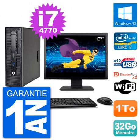 PC HP 800 G1 Ecran 27" Core i7-4770 RAM 32Go Disque 1To Windows 10 Wifi