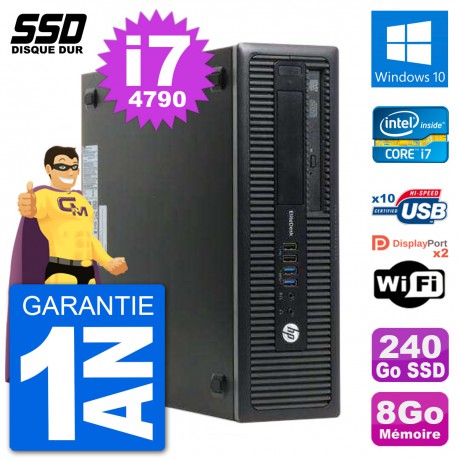 PC HP EliteDesk 800 G1 Core i7-4790 RAM 8Go SSD 240Go Windows 10 Wifi