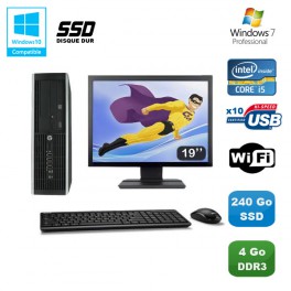 Lot PC HP Elite 8100 SFF Intel Core i5 3.2GHz 4Go 240Go SSD Graveur WIFI W7 +19