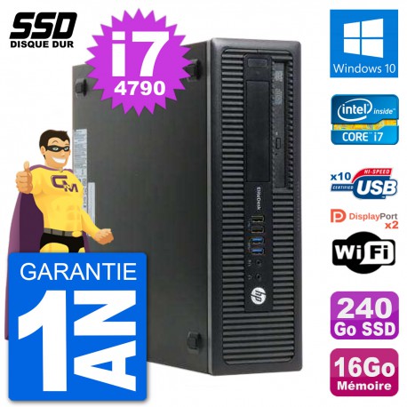 PC HP EliteDesk 800 G1 Core i7-4790 RAM 16Go SSD 240Go Windows 10 Wifi