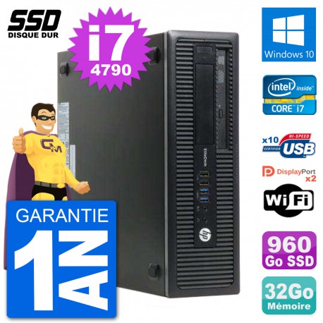 PC HP EliteDesk 800 G1 Core i7-4790 RAM 32Go SSD 960Go Windows 10 Wifi