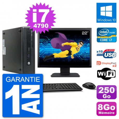 PC HP 800 G1 Ecran 22" Core i7-4790 RAM 8Go Disque 250Go Windows 10 Wifi