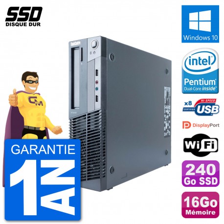 PC Lenovo M91p SFF Intel G630 RAM 16Go SSD 240Go Windows 10 Wifi